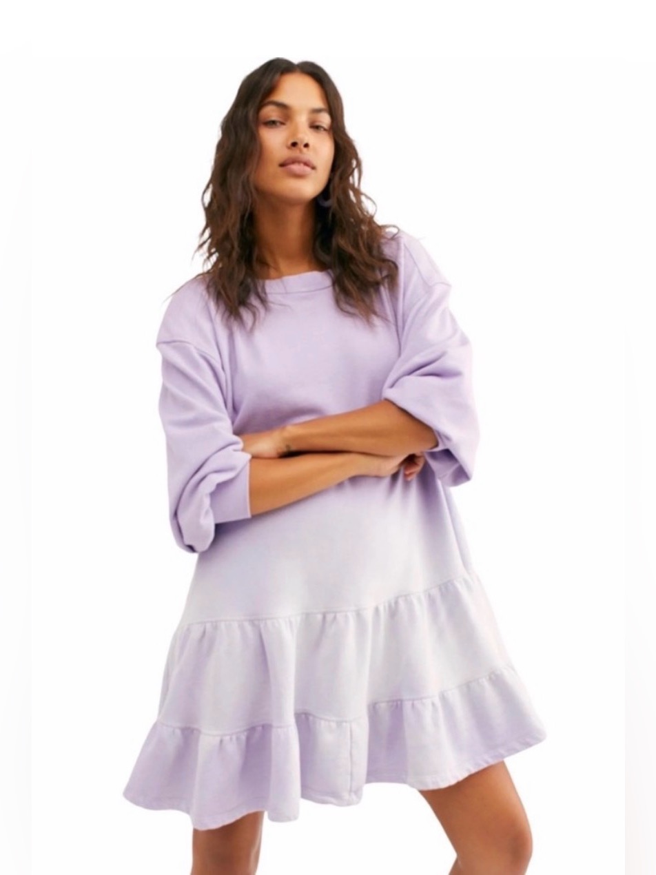 Free People We The Free Sunny Side Mini Dress Lilac Xs Tiered Sweatshirt Dress